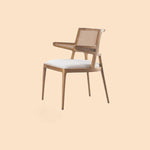 Contemporary Retro Square Microfiber Leather Upholstered Wood Dining Chair Rattan Backrest For Dining Room