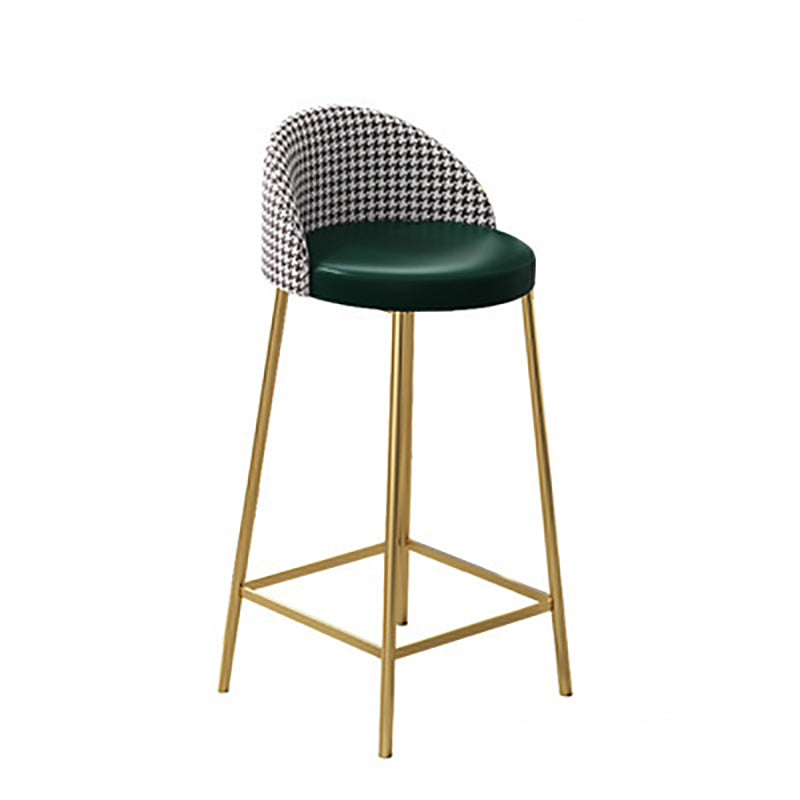 Contemporary Scandinavian Round PU Leather Iron Frame Bar Stool Low Back Footrest For Dining Room