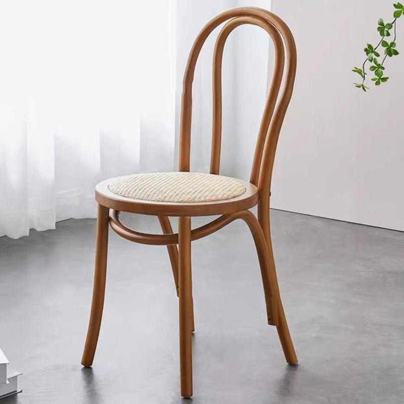 Traditional Vintage Curved Frame Solid Wood Wicker Dining Chair Backrest For Dining Room