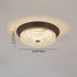 Traditional Vintage Round Crystal Glass Iron Water Turned Wood Grain LED Flush Mount Ceiling Light For Living Room