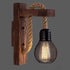 Contemporary Industrial Wood Hemp Rope Iron Glass Cubic Pendant 1-Light Wall Sconce Lamp For Hallway