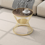 Modern Minimalist Round Hourglass Shape Glass Iron Coffee Table 2-Tier For Living Room