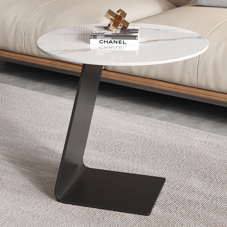 Modern Minimalist Round Glass Top L-shaped Carbon Steel Base Coffee Table For Living Room