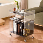 Modern Simplicity Rectangular Wood Acrylic Movable Side Table 3-Tier Storage Shelves For Living Room