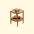 Traditional Japanese Round Glass Rattan Solid Wood End Table 2-Tier For Living Room