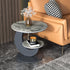 Modern Luxury Round Crescent Moon Frame Slab Carbon Steel End Table 2-Tray For Living Room