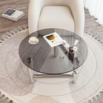 Modern Minimalist Round Cylinder Base Glass Stainless Steel Coffee Table For Living Room