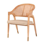 Traditional Vintage Square Upholstered Solid Wood Rattan Linen Dining Chair Backrest Armrest For Dining Room