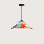 Modern Creative Cone Oil Painting Iron Fabric 1-Light Pendant Light For Living Room