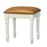 Contemporary Scandinavian Square Linen Leather Solid Wood Vanity Stool Backless Armless For Bedroom