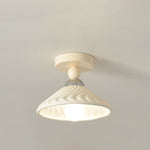 Contemporary Scandinavian Cream Ceramic Geometric Round Shade 1-Light Semi-Flush Mount Ceiling Light For Living Room