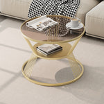 Modern Minimalist Round Hourglass Shape Glass Iron Coffee Table 2-Tier For Living Room