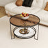 Modern Minimalist Round Glass Rock Slab Iron Coffee Table 2-Tiers For Living Room