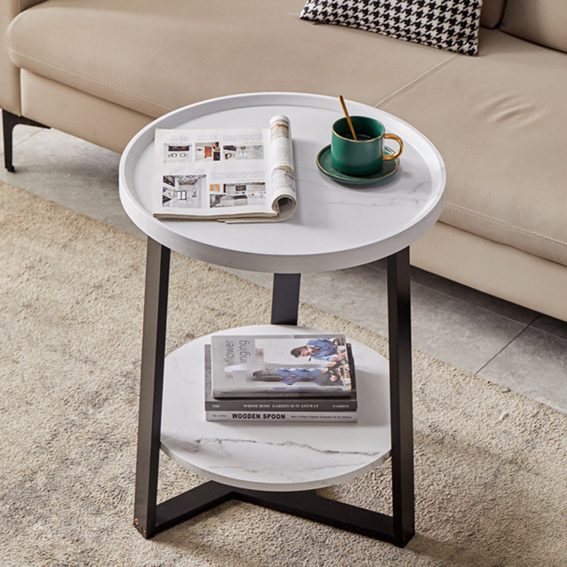 Contemporary Scandinavian Round Wood Iron End Table 2-Tier For Living Room