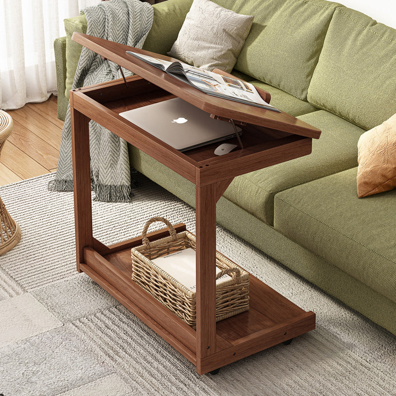 Traditional Vintage Square Wood Flip-top Side Table 2-Tier Storage Shelves For Living Room