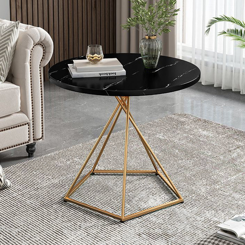 Modern Minimalist Round Marble Texture Metal Polygonal Base Side Table For Living Room