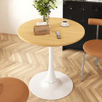 Modern Simplicity Round Imitation Wood Grain Carbon Steel Base End Table For Living Room