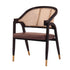 Traditional Vintage Square Upholstered Solid Wood Rattan Linen Dining Chair Backrest Armrest For Dining Room