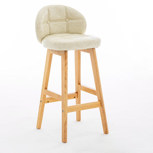 Modern Minimalist Square Wood Leather Foam Bar Stool With Four Legs Backrest For Dining Room