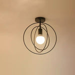 Modern Minimalist Pentagram Circle Iron 1-Light Semi-Flush Mount Ceiling Light For Living Room