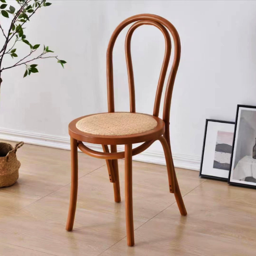 Contemporary Retro Rattan Beech Wood Metal Round Arched Dining Chair Backrest For Dining Room