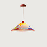 Modern Creative Cone Oil Painting Iron Fabric 1-Light Pendant Light For Living Room