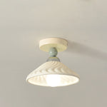 Contemporary Scandinavian Cream Ceramic Geometric Round Shade 1-Light Semi-Flush Mount Ceiling Light For Living Room