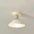 Contemporary Scandinavian Cream Ceramic Geometric Round Shade 1-Light Semi-Flush Mount Ceiling Light For Living Room