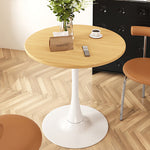 Modern Simplicity Round Imitation Wood Grain Carbon Steel Base End Table For Living Room