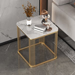 Modern Minimalist Square Rock Slab Metal Coffee Table For Living Room