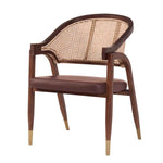 Traditional Vintage Square Upholstered Solid Wood Rattan Linen Dining Chair Backrest Armrest For Dining Room