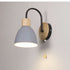 Modern Minimalist Macaron Curved Pole Round Cup Iron Wood 1-Light Wall Sconce Lamp For Bedroom