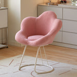 Contemporary Creative Round Flower Lambswool Fabric Metal Vanity Stool Backrest For Bedroom