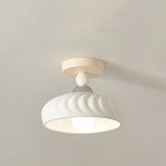 Contemporary Scandinavian Cream Ceramic Geometric Round Shade 1-Light Semi-Flush Mount Ceiling Light For Living Room
