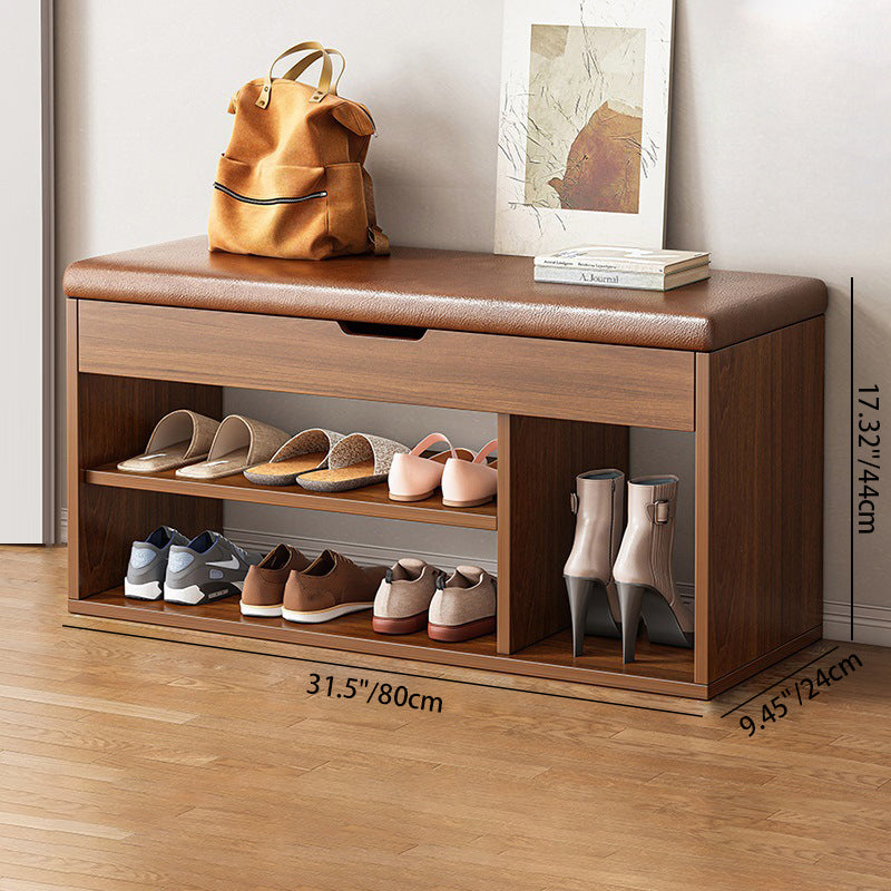 Modern Minimalist Rectangle Fabric PU Leather Wood Shoe Storage 3-Tier For Entryways