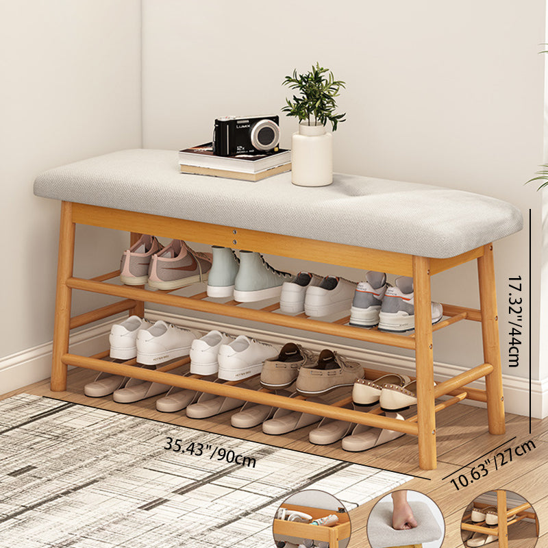 Modern Minimalist Rectangular Upholstered Cushion Wood Shoe Storage 2-Shelf For Entryways