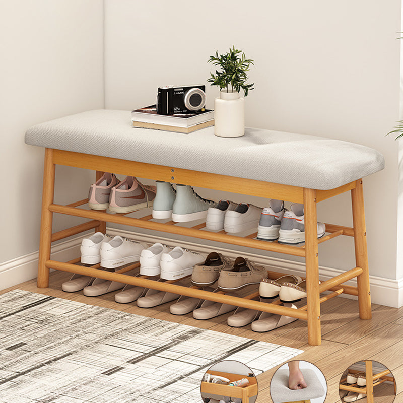 Modern Minimalist Rectangular Upholstered Cushion Wood Shoe Storage 2-Shelf For Entryways