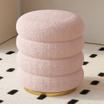 Modern Minimalist Cylinder Lambswool Fabric Metal Vanity Stool For Bedroom