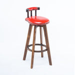 Contemporary Retro Round Leather Wood Legs Swivel Bar Stool Low Back Footrest For Dining Room