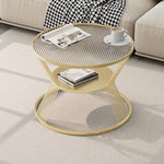 Modern Minimalist Round Hourglass Shape Glass Iron Coffee Table 2-Tier For Living Room