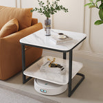 Modern Minimalist Square Rock Slab Metal Side Table 2-Tier For Living Room