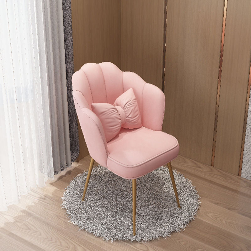 Contemporary Creative Petal Butterfly Knot Square Velvet Metal Vanity Stool Backrest Armless For Bedroom