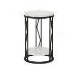 Modern Luxury Round Tabletop Iron Rock Slab Coffee Table 1-Shelf For Living Room