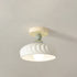 Contemporary Scandinavian Cream Ceramic Geometric Round Shade 1-Light Semi-Flush Mount Ceiling Light For Living Room