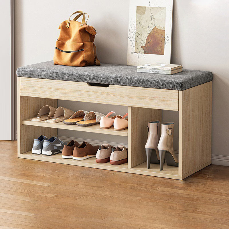 Modern Minimalist Rectangle Fabric PU Leather Wood Shoe Storage 3-Tier For Entryways