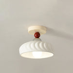 Contemporary Scandinavian Cream Ceramic Geometric Round Shade 1-Light Semi-Flush Mount Ceiling Light For Living Room