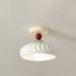 Contemporary Scandinavian Cream Ceramic Geometric Round Shade 1-Light Semi-Flush Mount Ceiling Light For Living Room