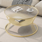 Modern Minimalist Round Hourglass Shape Glass Iron Coffee Table 2-Tier For Living Room