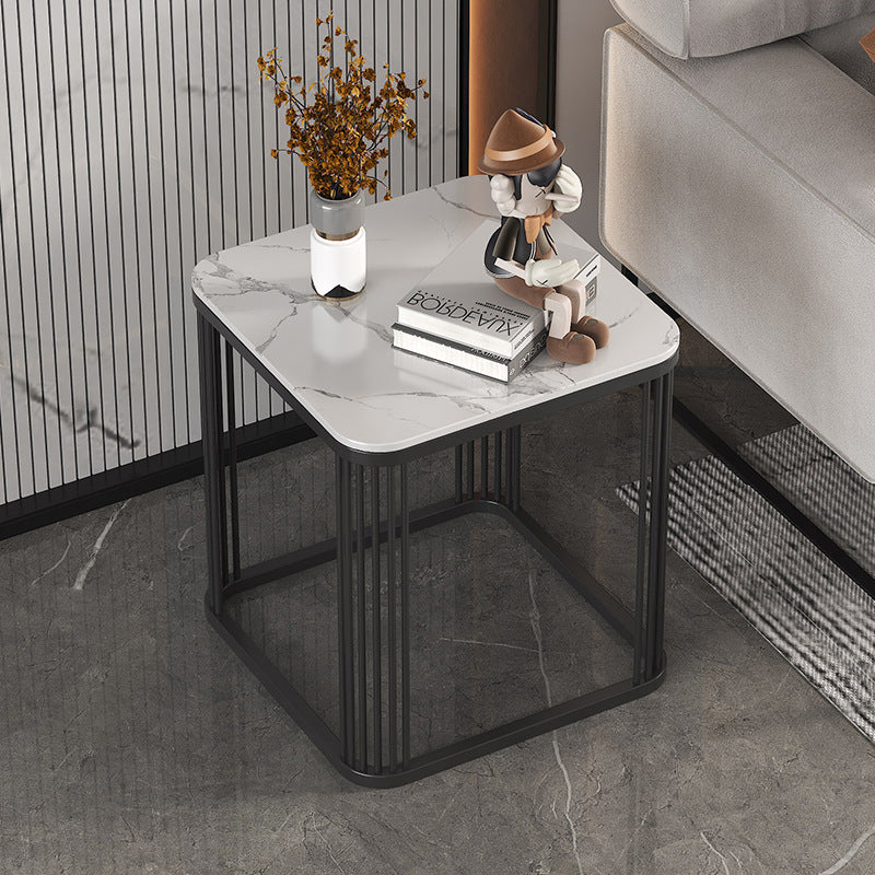 Modern Minimalist Square Rock Slab Metal Coffee Table For Living Room