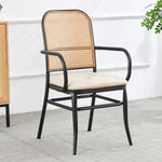 Traditional Vintage PE Imitation Rattan Leather Upholstered Dining Chair Backrest Armrest For Dining Room